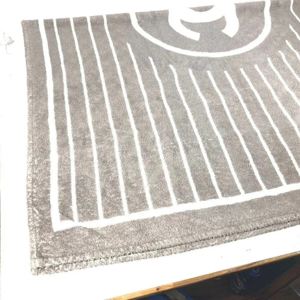 CHANEL Logo Stripe CC CC Mark Bath towel Interior Throw towel Gray Based/White